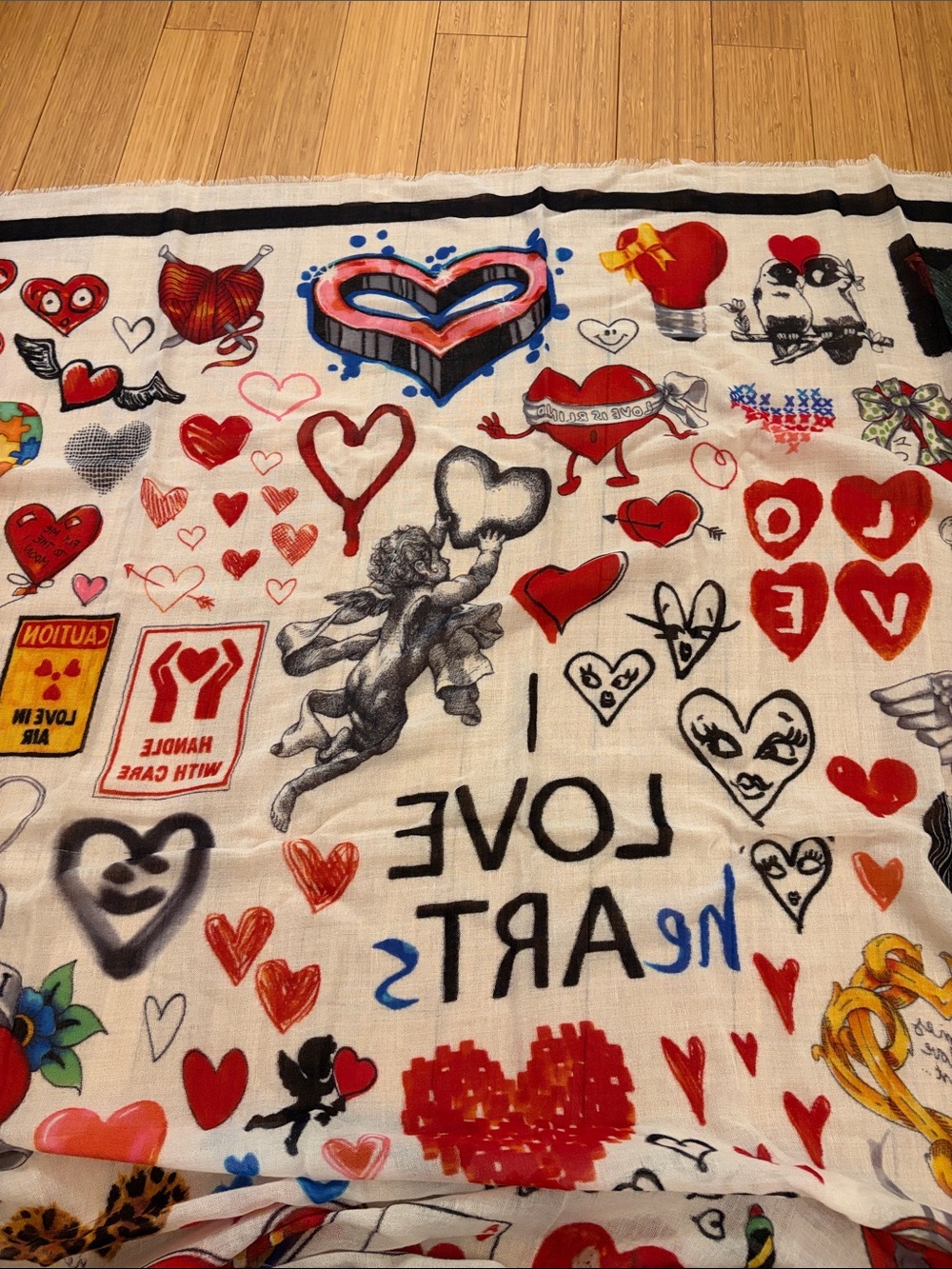 Moschino Red, Black, Blue and White Heart Collage scarf